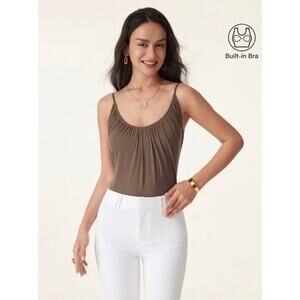 OGL Top Size S NEW Scoop Neck Gathered Spaghetti Brami Top Tan Brown Cropped